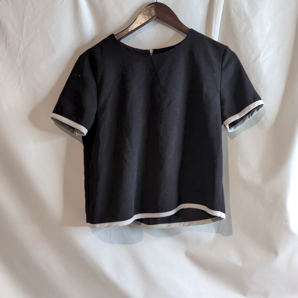 F21 Black and White Blouse with Zipper, Size M